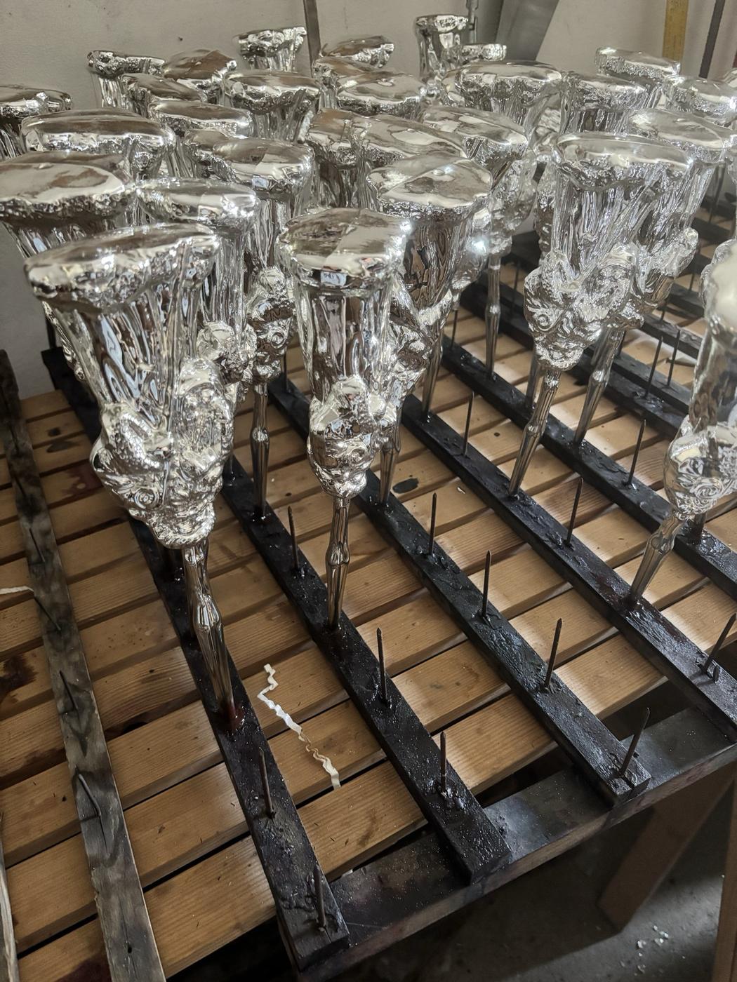 Silvered ornaments with a mirror shine